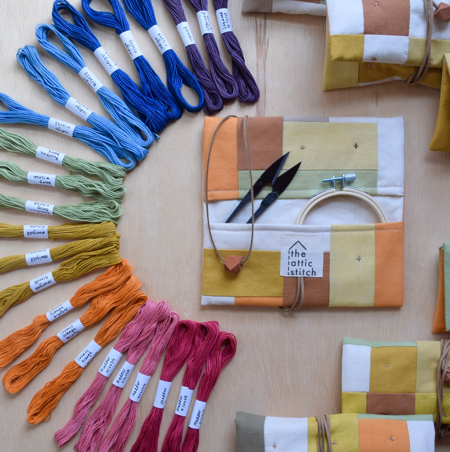 Natural dyed, Patchwork Sewing Kit (8 colors thread set) - Rainbow collection I