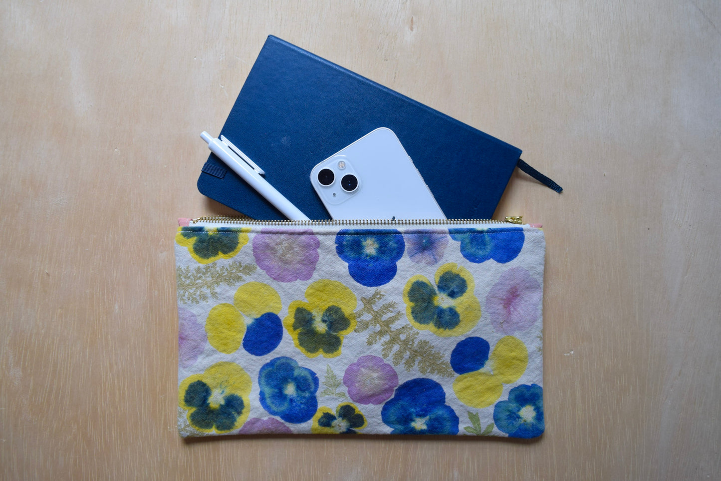 Spring Blossom VII | Eco-printed Canvas Zipper Bag, Large