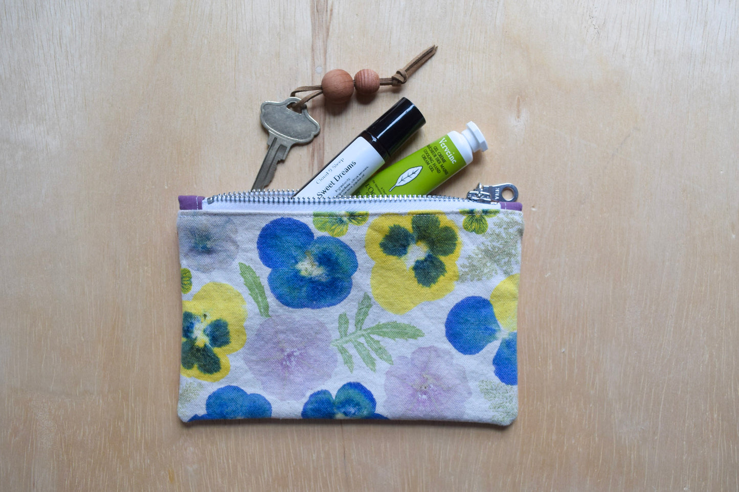 Spring Blossom IV | Eco-printed Canvas Zipper Bag, Small