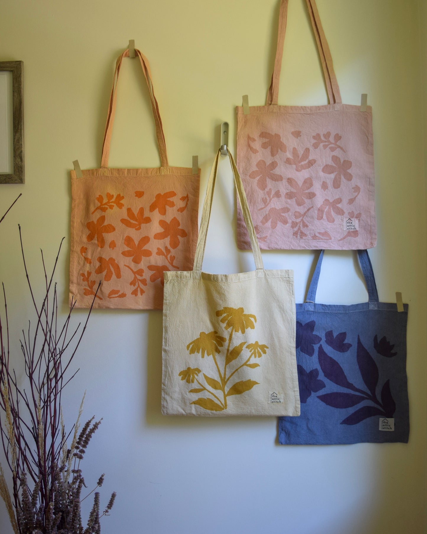 Hand-printed, Botanical-dyed Tote (4 designs & 4 colors)