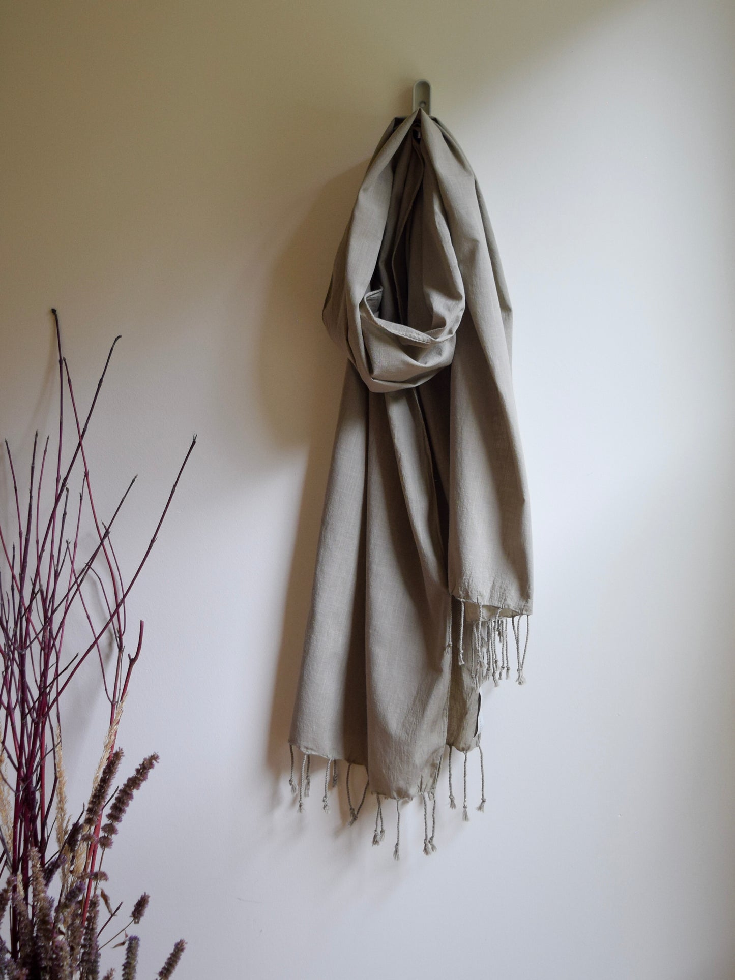 Natural Dyed Organic Cotton Long Scarf - Dusky green