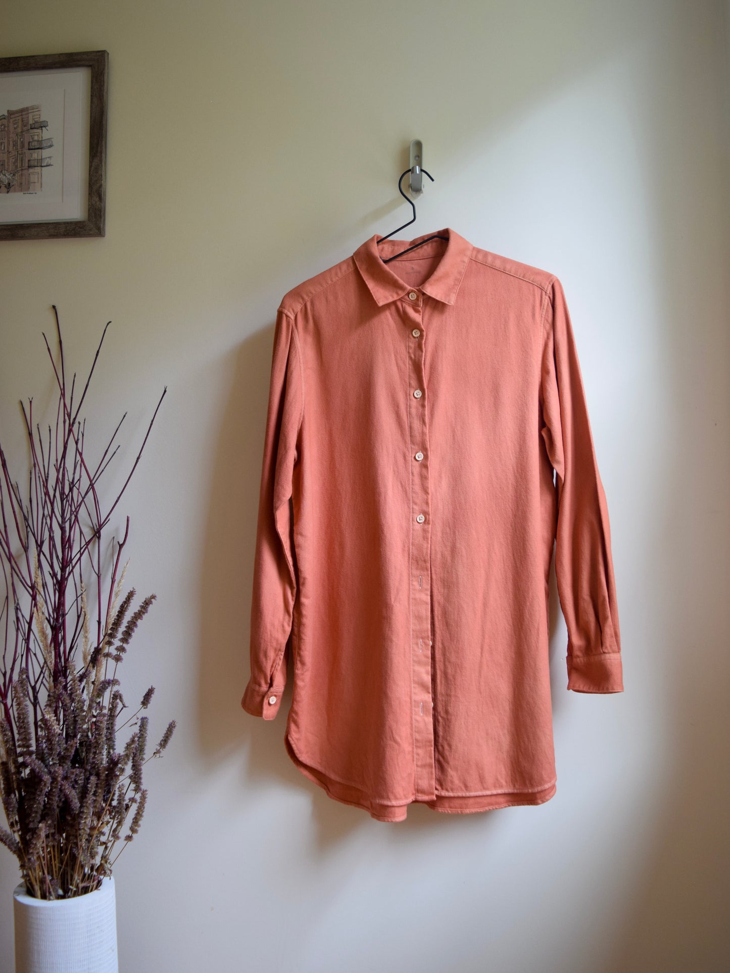 Coral, Natural-dyed Organic Flannel Tunic Shirt