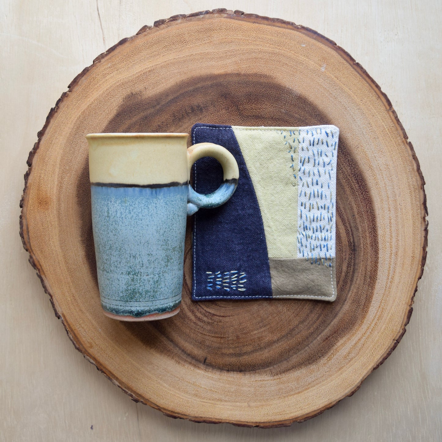Ceramic Mug & Natural dyed Mat - Spring Rain